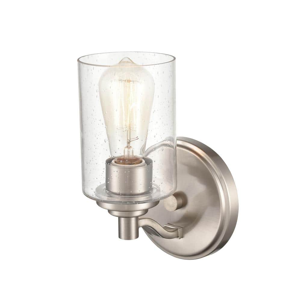 Satin Nickel Cylinder Wall Sconce with Glass Shade