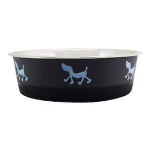 Pets 0.22 Gal. Stainless Steel Pet Bowl with Anti Skid Rubber Base and Dog Design in Gray and Black (Set of 4)
