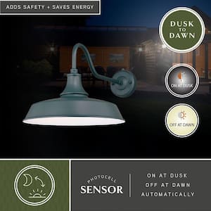 Dorado 1-Light Dusk to Dawn Green White Farmhouse Barn Dome Outdoor Wall Lantern Sconce