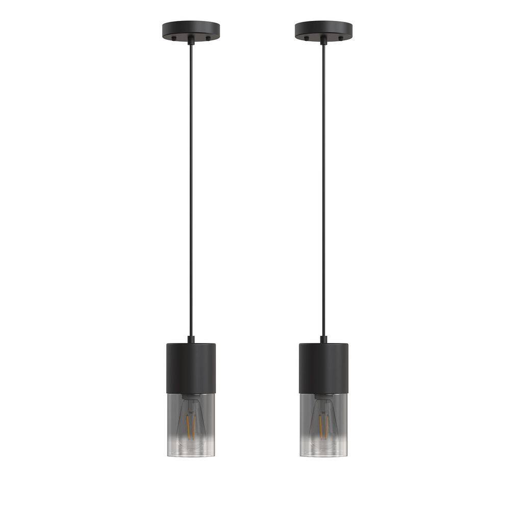 2-Pack Single-Light Matte Black Pendant Light with Gradient Smoke Glass Shade, E26 Base, Traditional Hanging Chandelier price history on PriceWatchPro