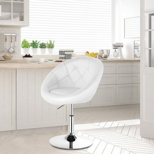 36 in. White Adjustable Modern Swivel Upholstered Button Tufted Bar Stool