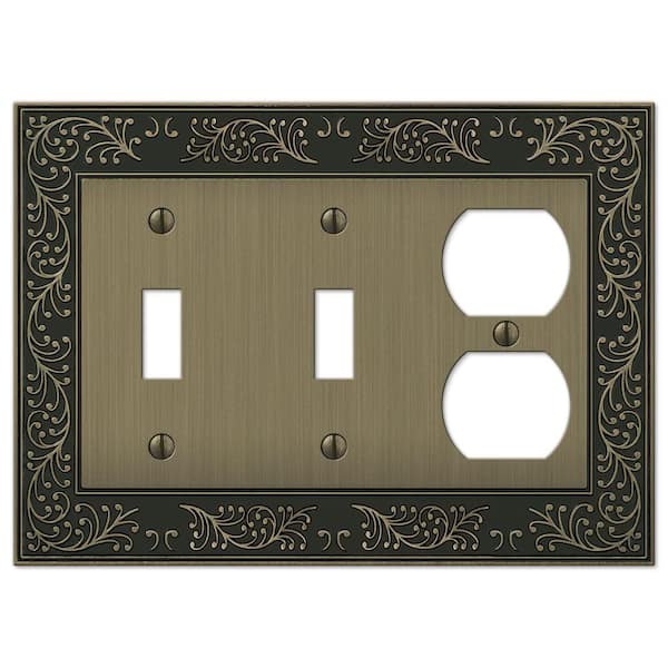 AMERELLE Bleinhem 3 Gang 2-Toggle and 1-Duplex Metal Wall Plate - Brushed Brass