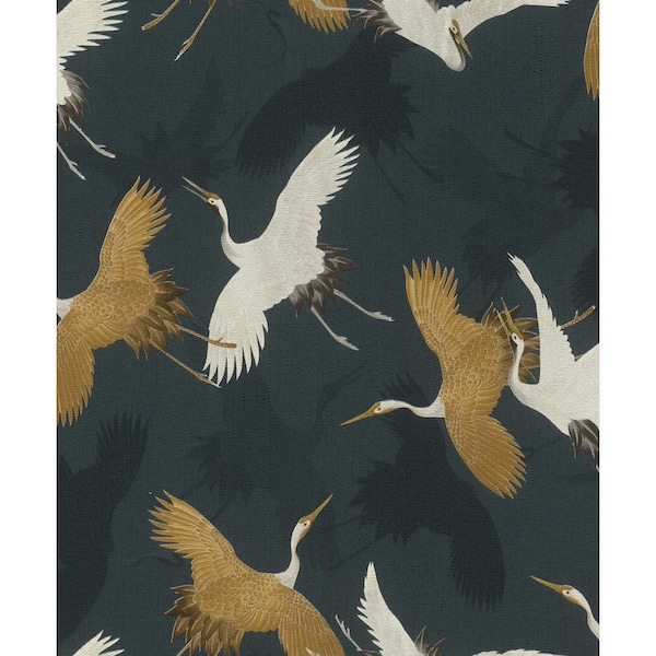 Advantage Kusama Dark Blue Crane Textured Non-Pasted Non-Woven Wallpaper Sample