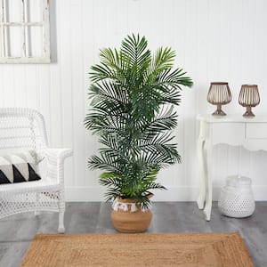 5 ft. Green Areca Artificial Palm Tree in Boho Chic Handmade Cotton Planter with Tassels UV Resistant (Indoor/Outdoor)
