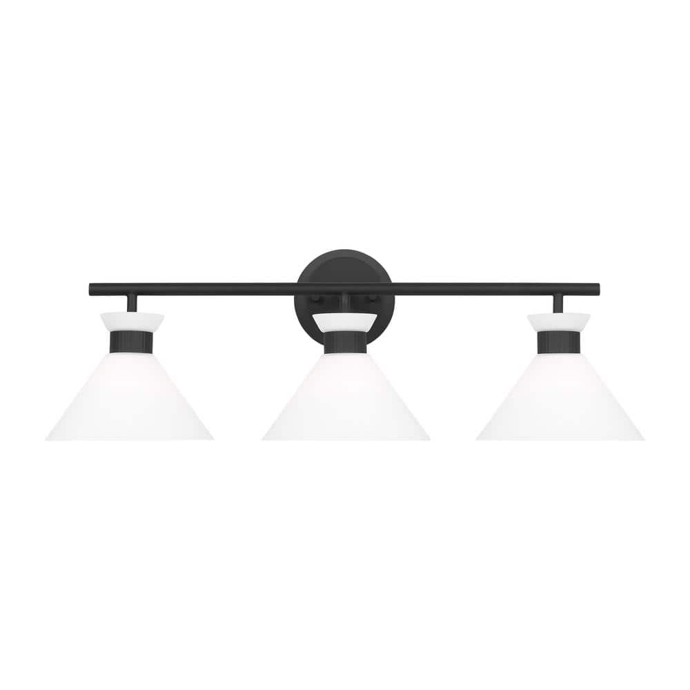 Belcarra 27 in. W x 9.125 in. H 3-Light Midnight Black Bathroom Vanity Light with Etched White Glass Shades price history on PriceWatchPro