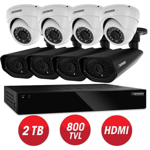 Defender 16-Channel 960H 2 TB Surveillance DVR with (4) 800TVL Bullet and (4) 800TVL Dome Cameras