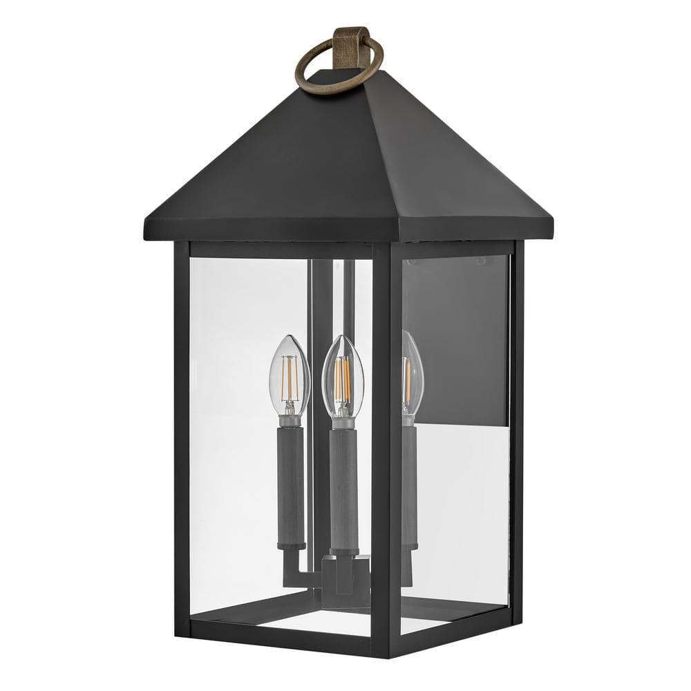 Elegant Black Lantern Outdoor Wall Light with Clear Glass Panels