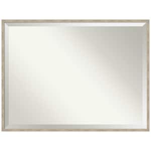 Imprint Pewter 41 in. x 31 in. Beveled Modern Rectangle Wood Framed Bathroom Wall Mirror in Silver