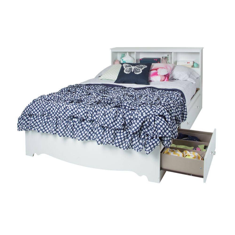 Full White Wood Frame Mates Bed with 3 Drawers