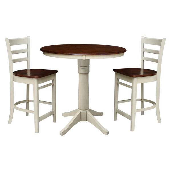International Concepts 3-Piece 36 in. Espresso/Almond Solid Wood Round Table with 2-Side Stools