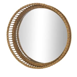 21 in. W x 21 in. H Handmade Woven Round Framed Light Brown Wall Mirror