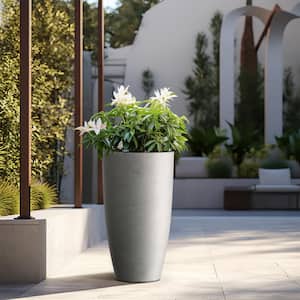 Lightweight 13.5in. x 24in. Stone Finish Extra Large Tall Round Concrete Plant Pot / Planter for Indoor & Outdoor