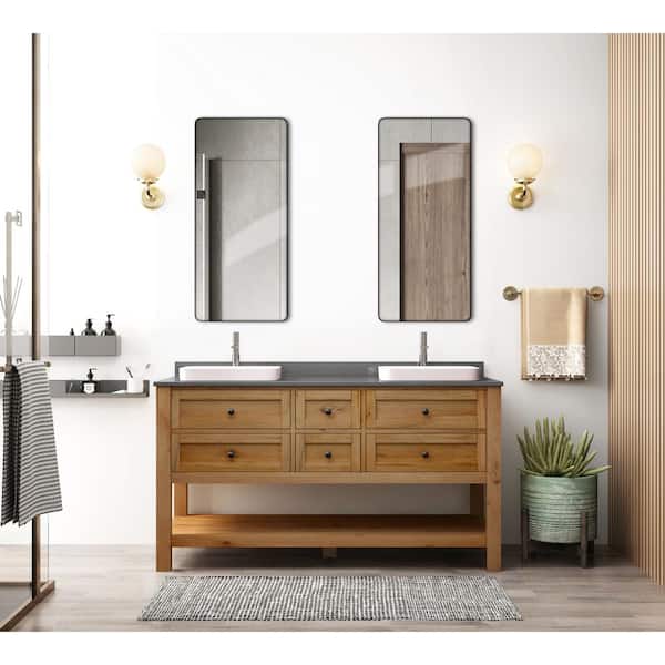 Home Decorators Collection 60 in. W x 22 in. D x 34.5 in. H Double Sink Freestanding Bath Vanity in Reclaimed Wood with Grey Engineered Stone Top