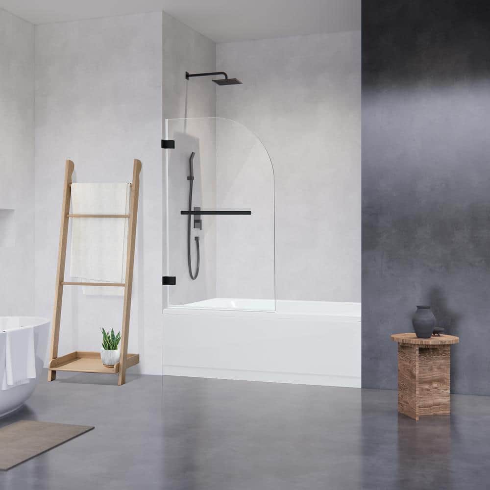 Alvise 34" W x 58" H Frameless Matte Black Tub Door with Clear Glass