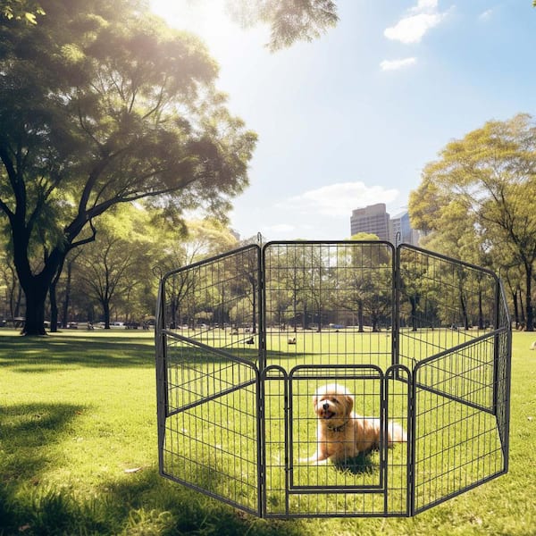 Unbranded 8 Panels Metal Indoor/Outdoor Pet Fence Playpen Kit Heavy Duty Pet Dog Fence Playground (31.7 in. H x 27.4 in. W)