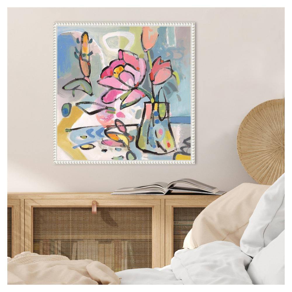 Beaded Frame Abstract Floral Canvas Wall Art
