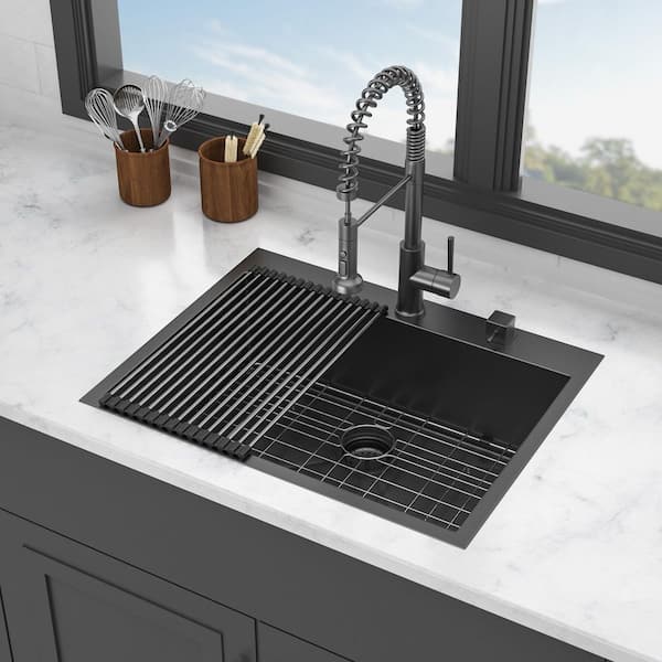 Stainless Steel Black Kitchen Sink 10.24*19.69 Rack Storage