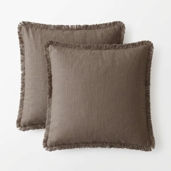 Light Coffee Tassels 18 in. x 18 in. Throw Pillow Cover Set of 2