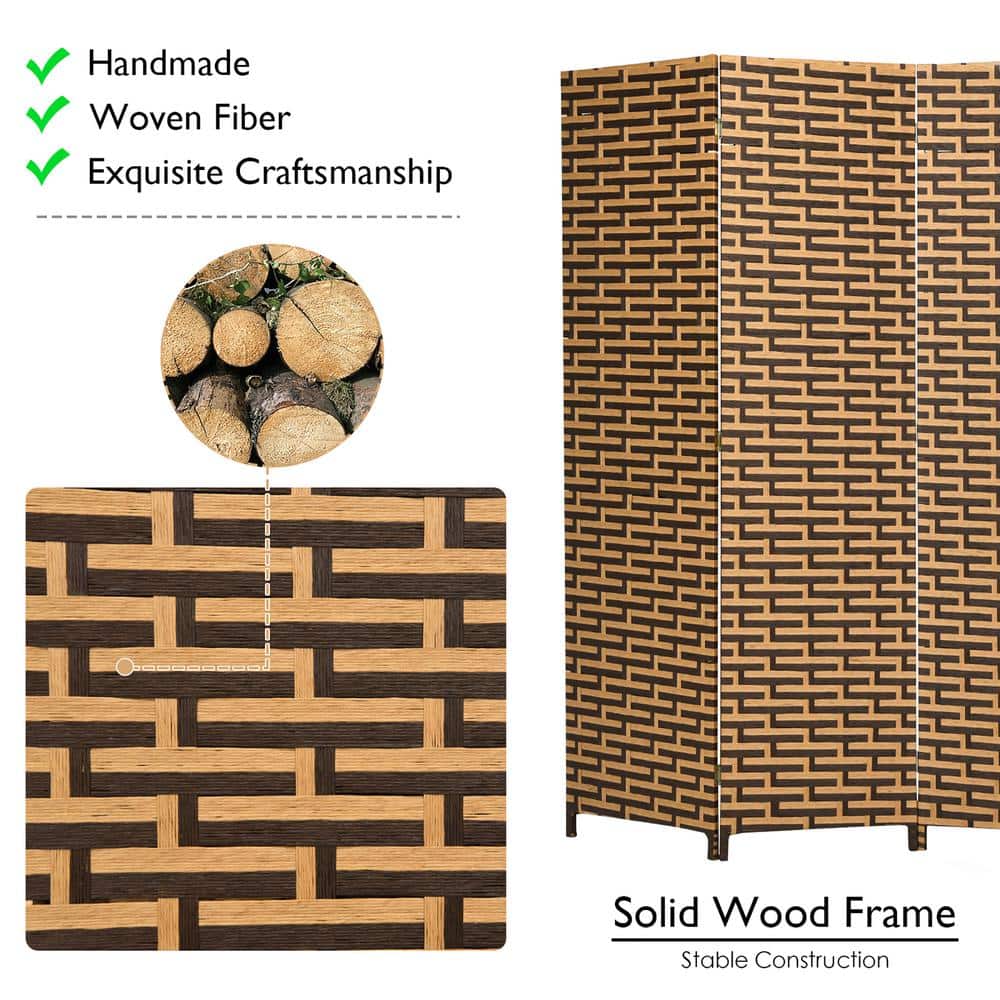 Rustic Yellow and Brown 4-Panel Folding Room Divider