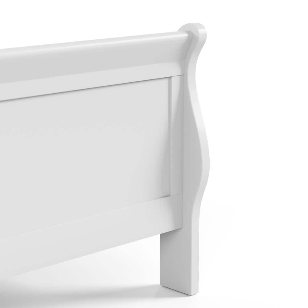 White Traditional Wood Sleigh Full Bed Frame with Headboard and Footboard