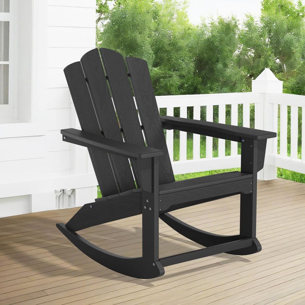 JEAREY Classic HDPE Plastic Outdoor Rocking Chair in Black YDYY-Black ...