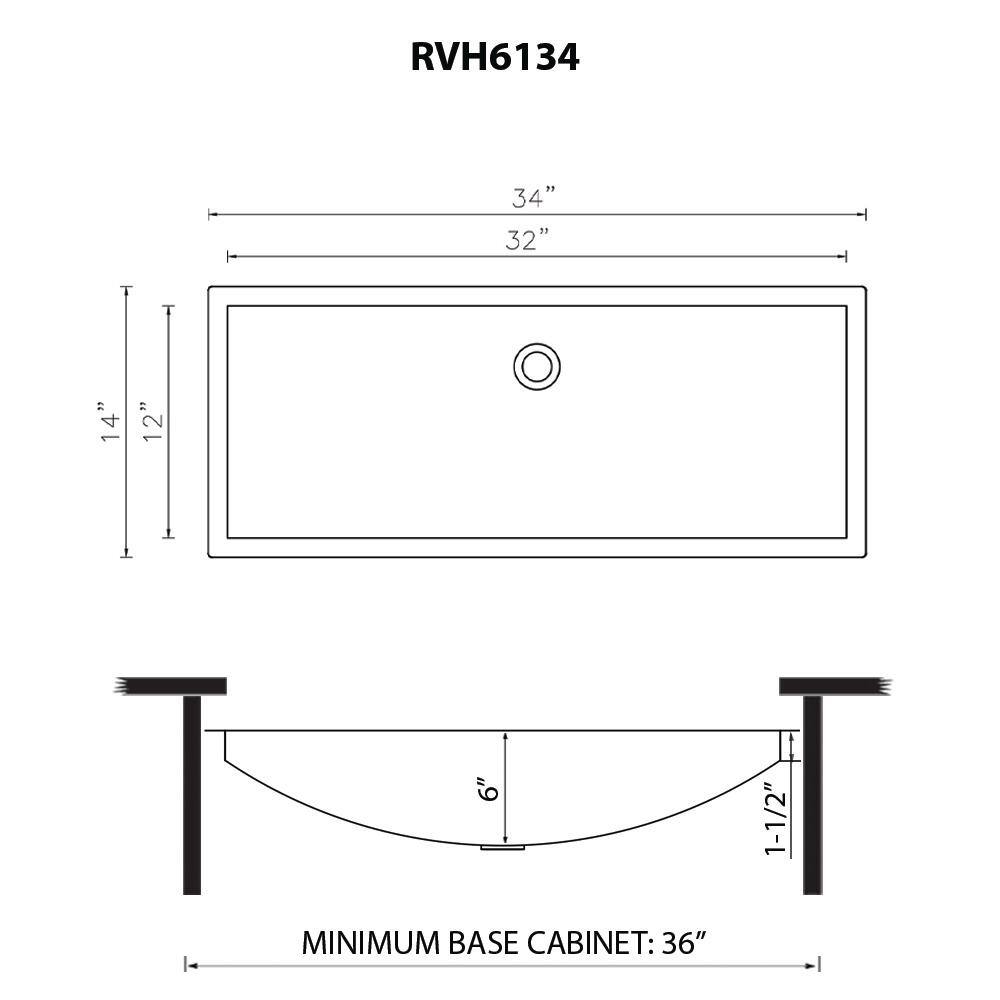 Gunmetal Black Stainless Steel Undermount Rectangular Bathroom Sink, 34 x 14 inches