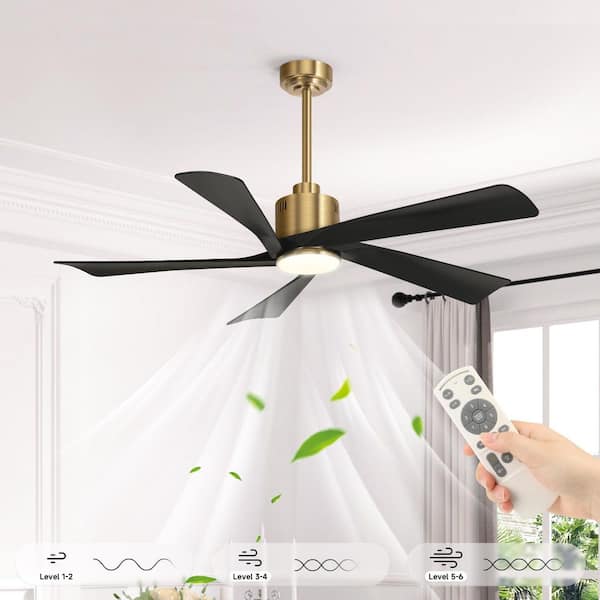 TOZING 52 in. LED Smart Indoor Modern Black Gold 5-ABS Blades Semi Flush Mount Ceiling Fan with Light Remote for Living Room