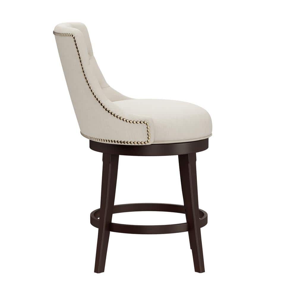 Tall Brown Swivel Bar Stool with Cream Upholstered Back