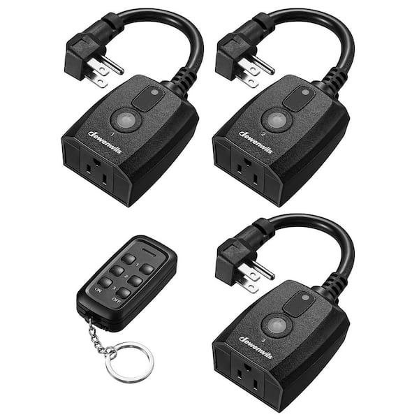 DEWENWILS Outdoor Wireless Remote Control Outlet 125V 15A 1 Remote 3 Outlets 100FT Control Range Weatherproof, FCC Listed
