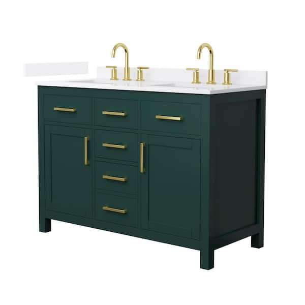 Wyndham Collection Beckett 48 in. Double Freestanding Green Bath Vanity with White Quartz Top (Assembled)