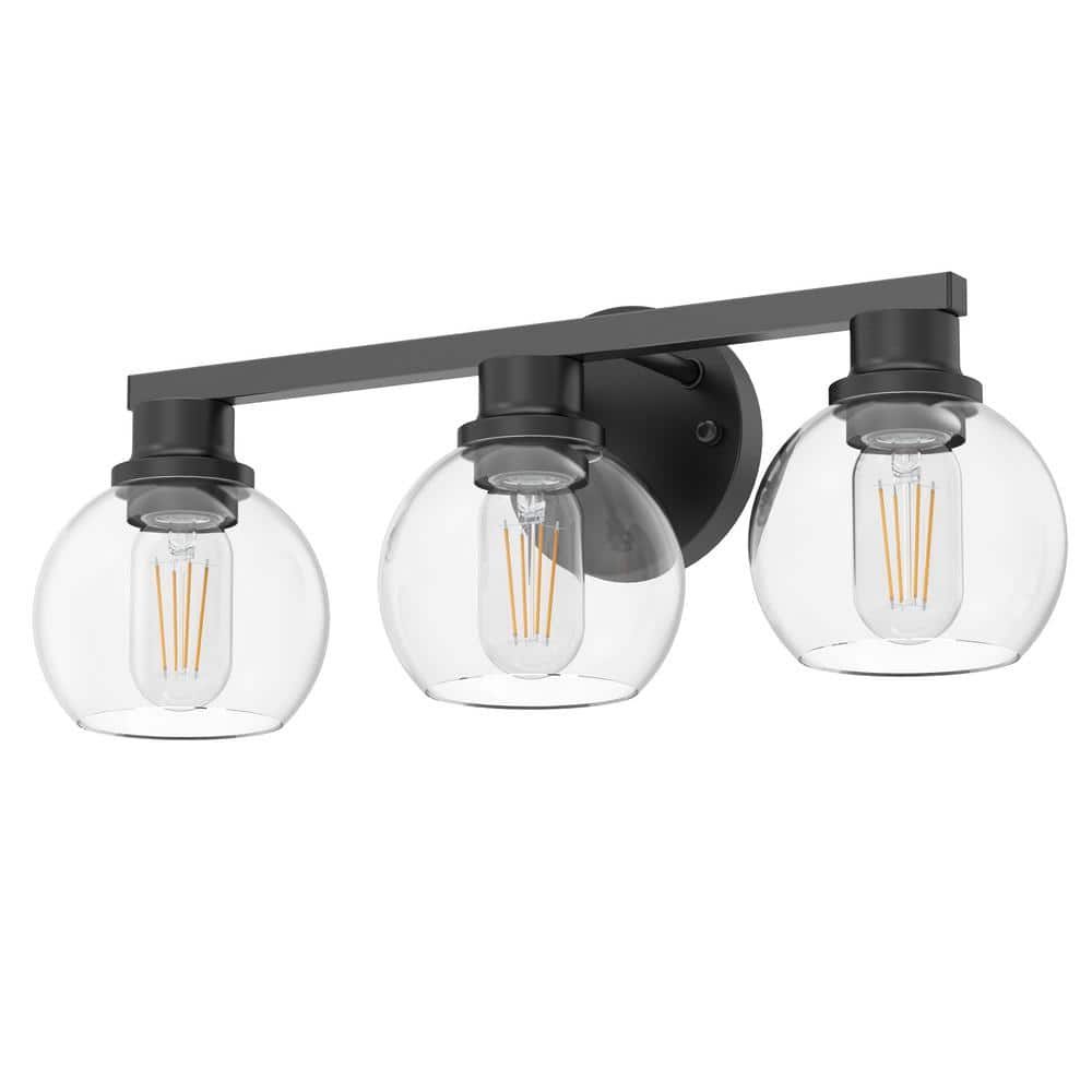19 in. 3-Light Black Bathroom Vanity Light, LED Interior Powder Room Lighting with Clear Globe Shades price history on PriceWatchPro