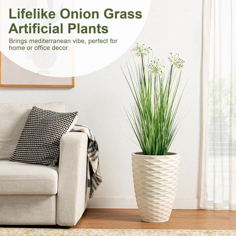3.25 ft Green and White Plastic Potted Faux Grass