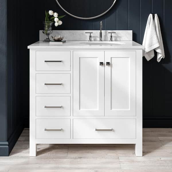 ARIEL Cambridge 37 in. W x 22 in. D x 35.25 in. H Vanity in White with White Marble Vanity Top with Basin
