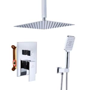 3-Spray Pattern 12 in. Ceiling Mount Shower System / Set Shower Head and Functional Handheld, Chrome (Valve Included)