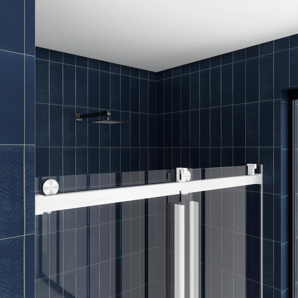 60'' W x 76'' H Brushed Nickel Frameless Sliding Shower Door with Clear Glass