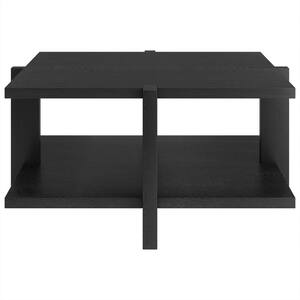 34.66 in. Black Square Wood Coffee Table with Shelves;Storage