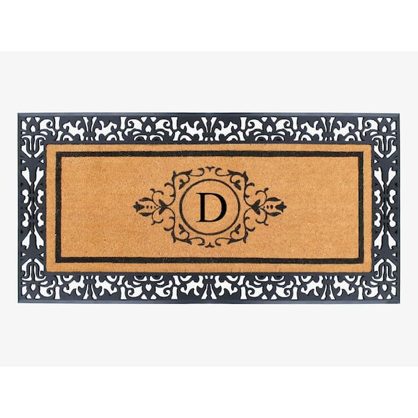 A1 Home Collections A1HC Paisley Black 30 in. x 60" Rubber and Coir Monogrammed D Durable Outdoor Entrance Door Mat