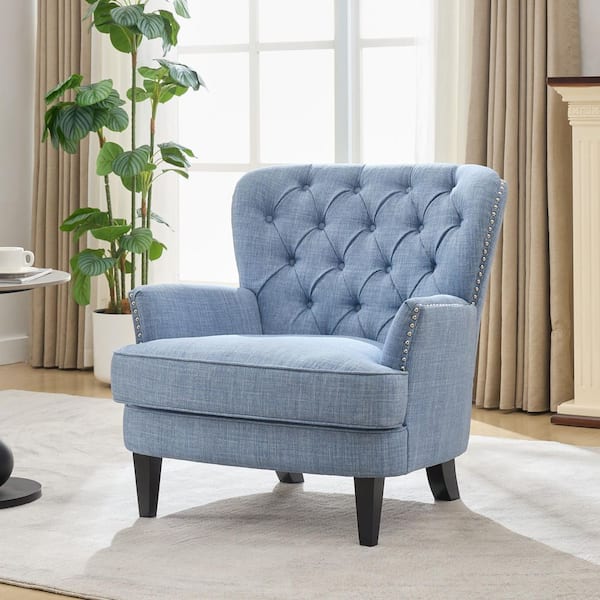 Tafton Light Blue Fabric Club Chair with Tufted Cushions (Set of 1)