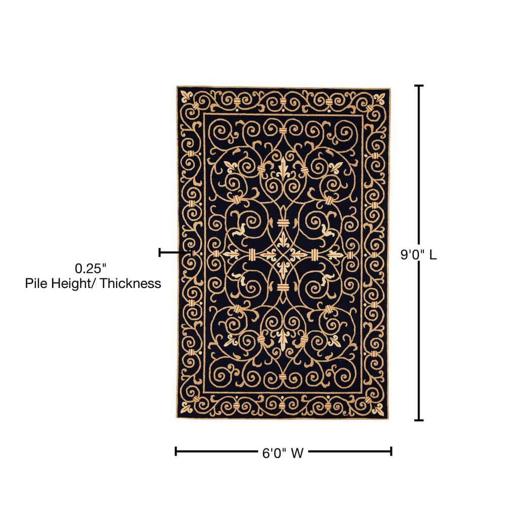 Handmade Black Floral Wool 6' x 9' Tufted Rug