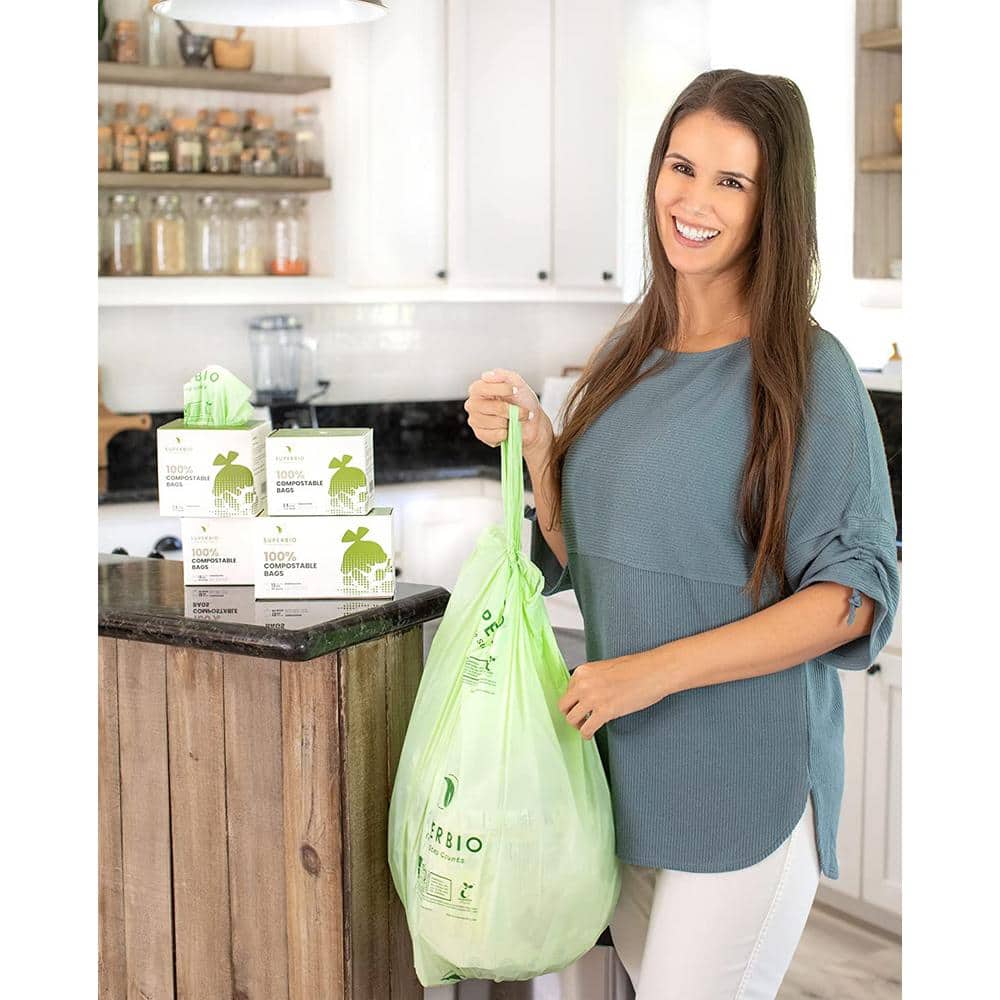 Eco-Friendly Green 13 Gallon Compostable Trash Bags with Handles