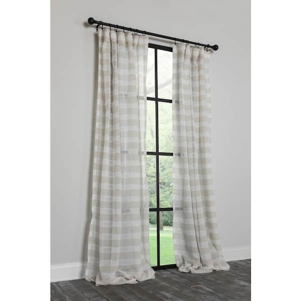 Silver Sheer Rod Pocket Window Curtain Panels 84" L  Plaid/Check Design 2