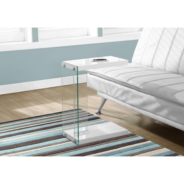 Unbranded White End Table with Tempered Glass