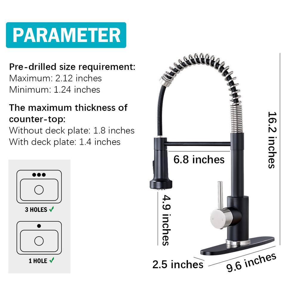Matte Black and Brushed Nickel Pull-Down Kitchen Faucet with Spray