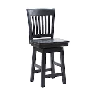 Alaia 24 in. Seat Height Black High Back Wood Frame Swivel Counter Stool with Wood Seat 1-Stool