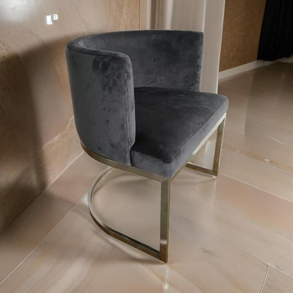 Benjara Gray and Silver Fabric Metal Frame Dining Chair