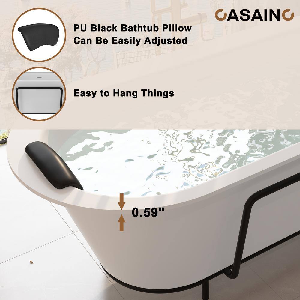 Matte White 67" Freestanding Soaking Bathtub with Black Pillow