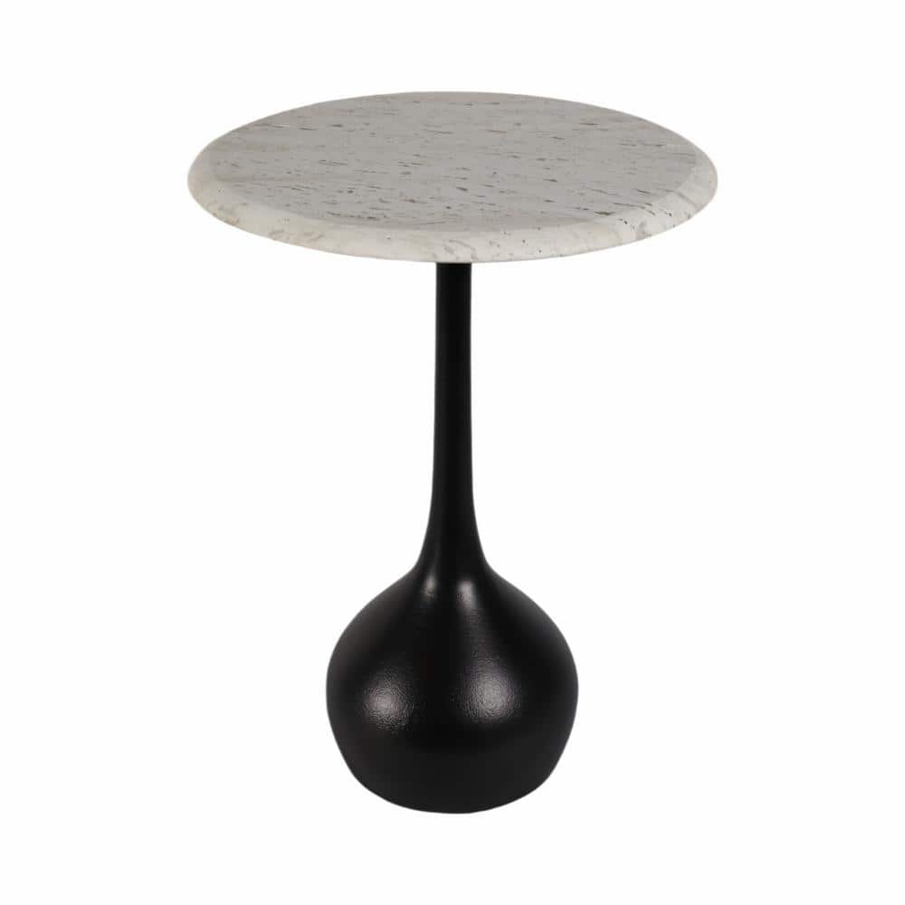 15 in. Brown Round Marble Accent Table - thumbnail 4