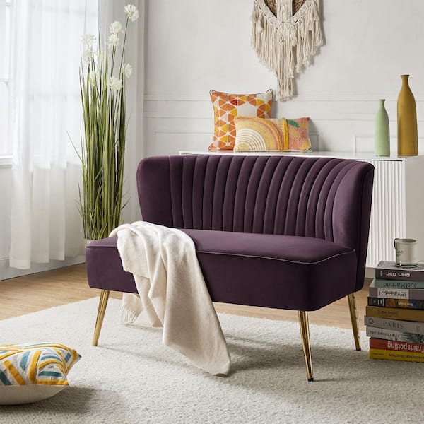 Carmita 47 in. Purple Velvet 2-Seat Loveseat with Golden Base