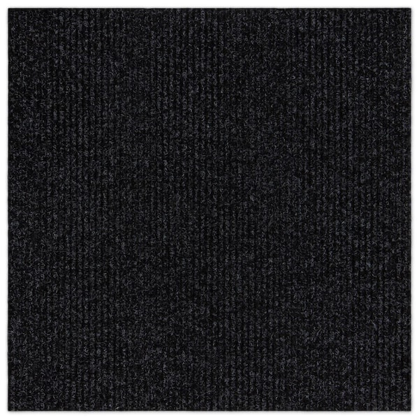 French Broad Wide Wale Black Residential 18 in. x 18 in. Peel and Stick Carpet Tile Square (22.5 sq. ft. )
