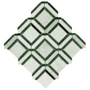 Ming Green 12 in. x 12 in. 5 Tiles Polished Marble Framed Square Mosaic Floor and Wall Tile (5 Sq. Ft.)